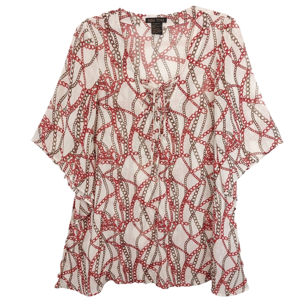 Chiffon Silky Knit Links Chain Equestrian Tunic Top Blouse